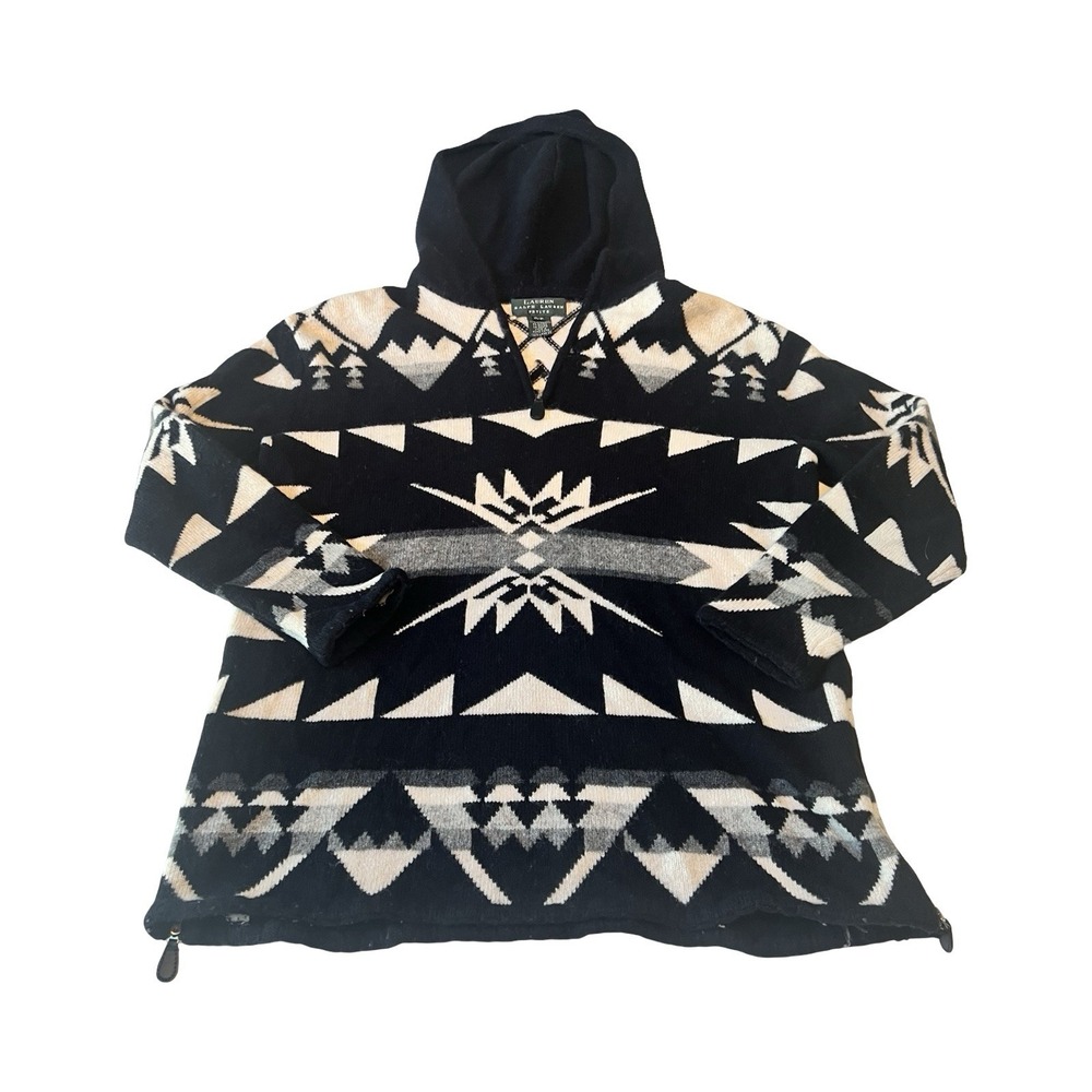 Lauren Ralph Lauren Petite 100%‎ Lambswool Southwestern Hooded Pullover Sweater